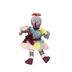 Folk Art Quilted Doll Dress Vintage Unknown Age Yarn